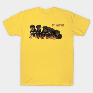 Sit Happens For Six Rottweiler Puppies Dog Lover Quote 2 T-Shirt